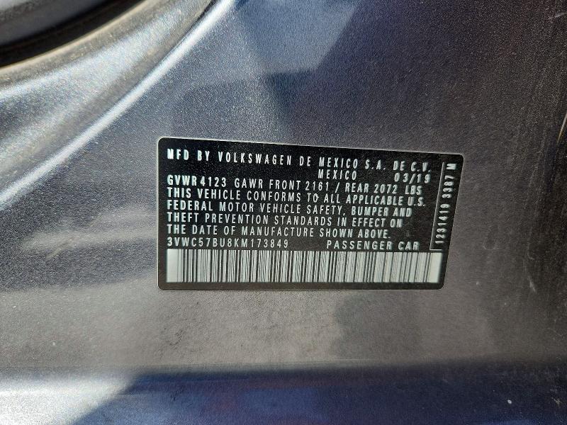 53420716 :رقم المزاد ، 3VWC57BU8KM173849 vin ، 2019 Volkswagen Jetta مزاد بيع
