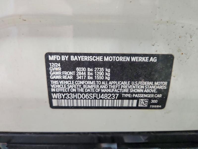 2025 Bmw I4 მანქანა იყიდება აუქციონზე, vin: WBY33HD06SFU48237, აუქციონის ნომერი: 54698356