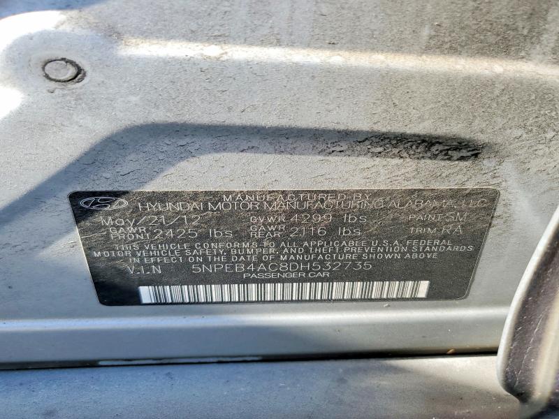 53302446 :رقم المزاد ، 5NPEB4AC8DH532735 vin ، 2013 Hyundai Sonata مزاد بيع