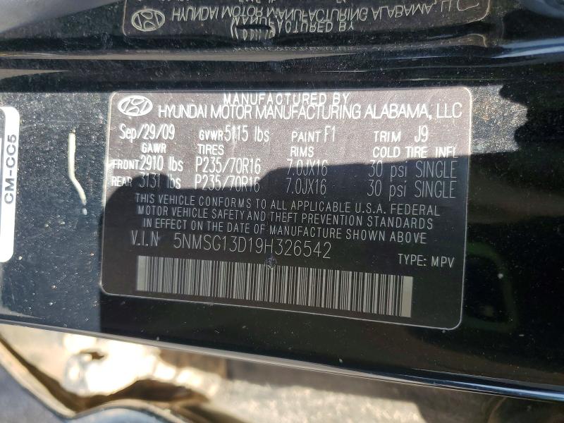 Aukcja sprzedaży 2009 Hyundai Santa Fe, vin: 5NMSG13D19H326542, numer aukcji: 53640576