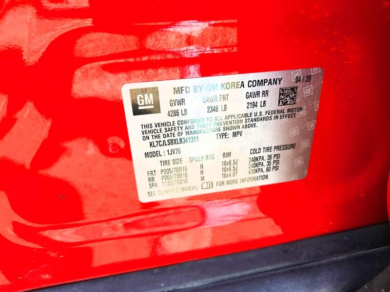Aukcja sprzedaży 2020 Chevrolet Trax, vin: KL7CJLSBXLB341311, numer aukcji: 52587436