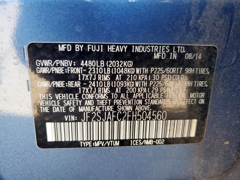 Aukcja sprzedaży 2015 Subaru Forester, vin: JF2SJAFC2FH504560, numer aukcji: 52739326