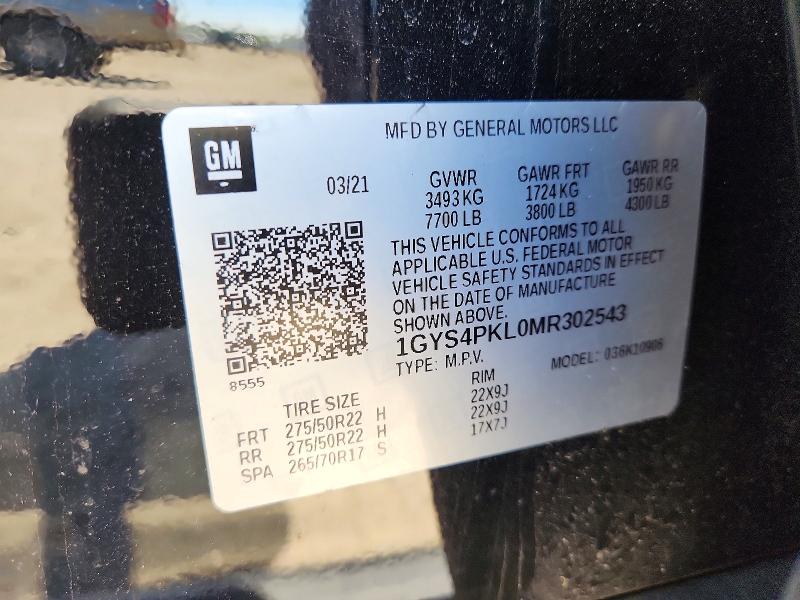 2021 Cadillac Escalade მანქანა იყიდება აუქციონზე, vin: 1GYS4PKL0MR302543, აუქციონის ნომერი: 53437306