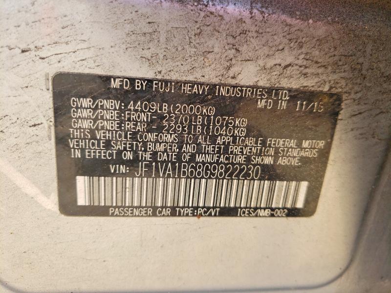 2016 Subaru Wrx მანქანა იყიდება აუქციონზე, vin: JF1VA1B68G9822230, აუქციონის ნომერი: 53413276
