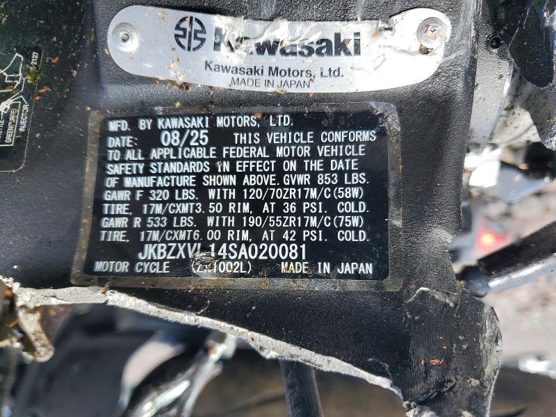 2025 Kawasaki Zx1002 მანქანა იყიდება აუქციონზე, vin: JKBZXVL14SA020081, აუქციონის ნომერი: 51691586