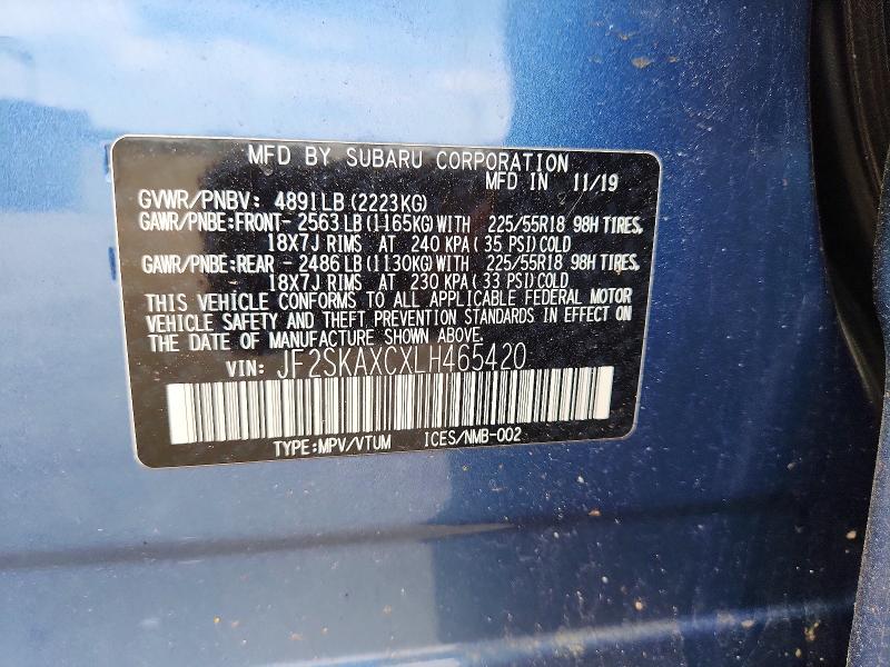 53396206 :رقم المزاد ، JF2SKAXCXLH465420 vin ، 2020 Subaru Forester مزاد بيع