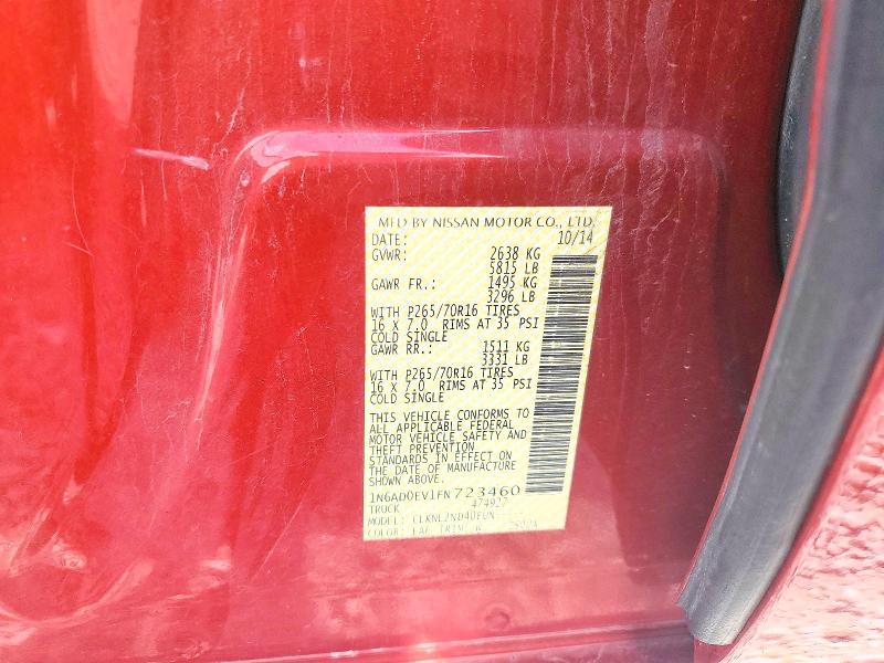54259266 :رقم المزاد ، 1N6AD0EV1FN723460 vin ، 2015 Nissan Frontier مزاد بيع