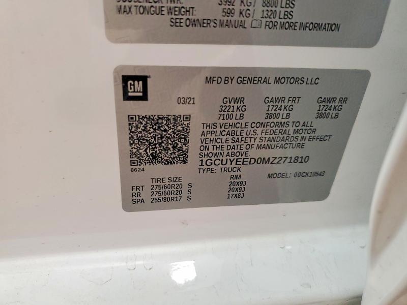 Продаж на аукціоні авто 2021 Chevrolet Silverado, vin: 1GCUYEED0MZ271810, номер лоту: 54819306