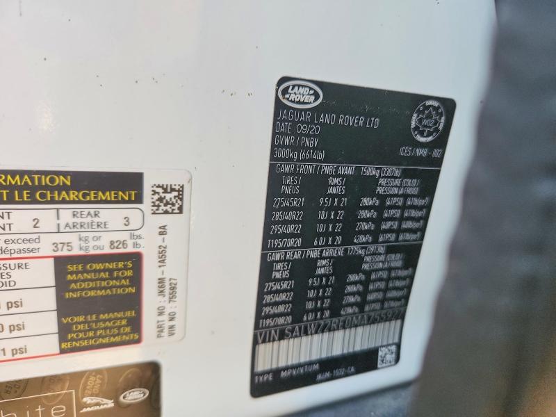 52158906 :رقم المزاد ، SALWZ2RE0MA755927 vin ، 2021 Land Rover Range Rover Sport مزاد بيع