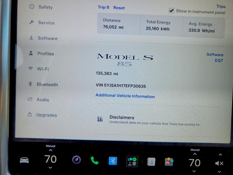 2014 Tesla Model S მანქანა იყიდება აუქციონზე, vin: 5YJSA1H17EFP30635, აუქციონის ნომერი: 52030076