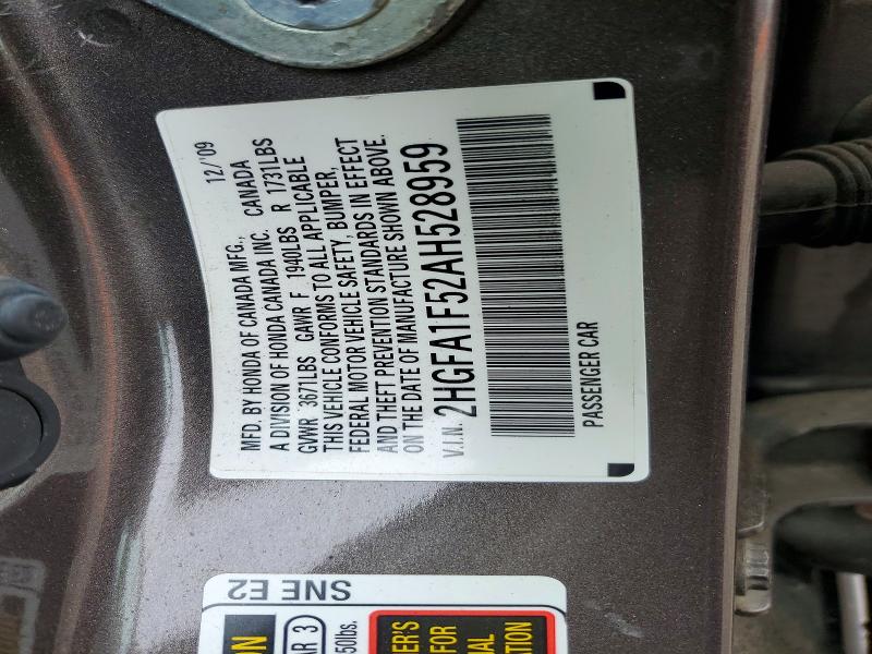 2010 Honda Civic მანქანა იყიდება აუქციონზე, vin: 2HGFA1F52AH528959, აუქციონის ნომერი: 53954136