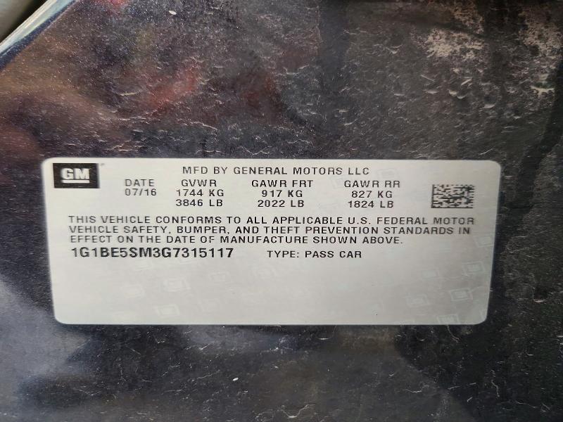 Продажа на аукционе авто 2016 Chevrolet Cruze, vin: 1G1BE5SM3G7315117, номер лота: 52859236