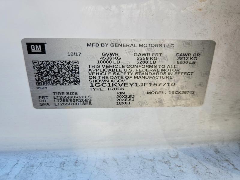 Продаж на аукціоні авто 2018 Chevrolet Silverado, vin: 1GC1KVEY1JF157710, номер лоту: 52986066