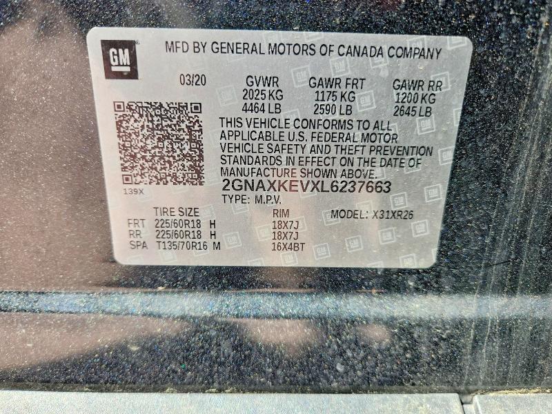 Продажа на аукционе авто 2020 Chevrolet Equinox, vin: 2GNAXKEVXL6237663, номер лота: 53308646