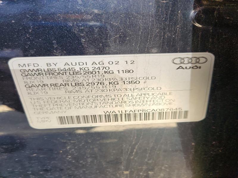 2012 Audi Q5 მანქანა იყიდება აუქციონზე, vin: WA1LFAFP8CA087645, აუქციონის ნომერი: 52522836