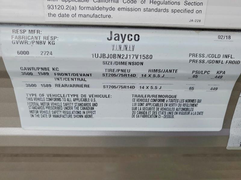Продаж на аукціоні авто 2018 Jayco Jay Flight Slx, vin: 1UJBJ0BN2J17V1580, номер лоту: 51982826