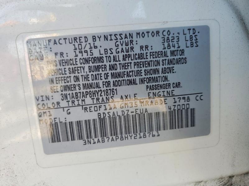 2017 Nissan Sentra მანქანა იყიდება აუქციონზე, vin: 3N1AB7AP8HY218761, აუქციონის ნომერი: 54393636