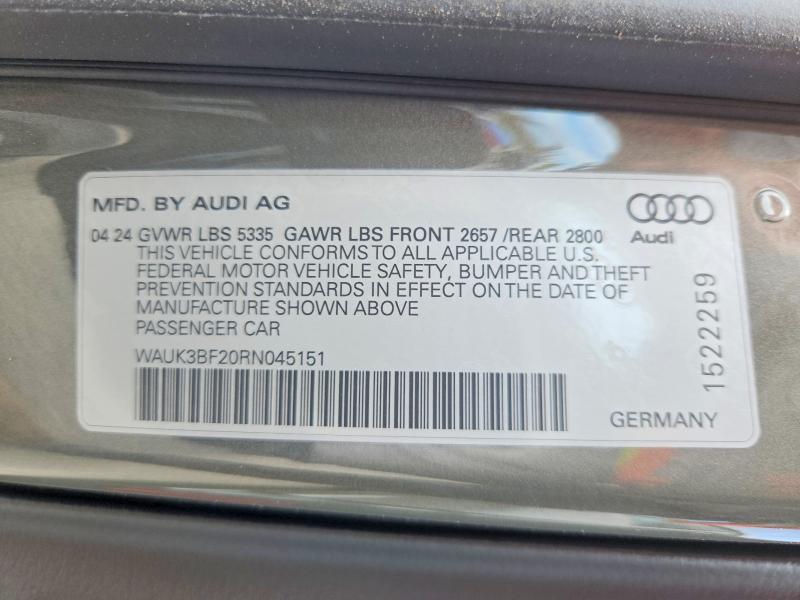 54485996 :رقم المزاد ، WAUK3BF20RN045151 vin ، 2024 Audi A6 مزاد بيع