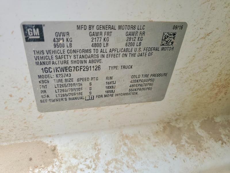 2016 Chevrolet Silverado მანქანა იყიდება აუქციონზე, vin: 1GC1KWEG7GF291126, აუქციონის ნომერი: 51607016