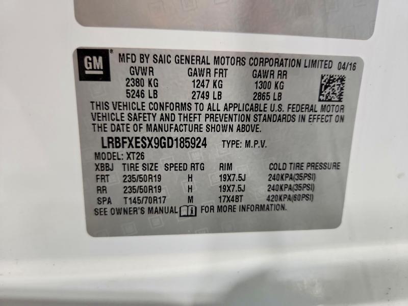 Продаж на аукціоні авто 2016 Buick Envision, vin: LRBFXESX9GD185924, номер лоту: 53045746