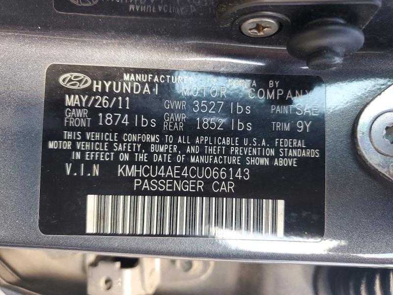 52852726 :رقم المزاد ، KMHCU4AE4CU066143 vin ، 2012 Hyundai Accent مزاد بيع