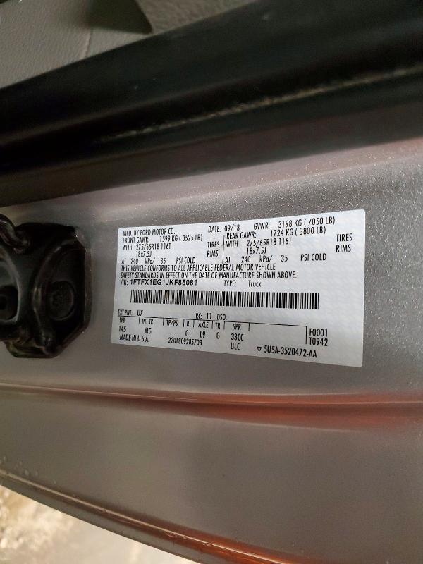 2018 Ford F150 მანქანა იყიდება აუქციონზე, vin: 1FTFX1EG1JKF85081, აუქციონის ნომერი: 51905366