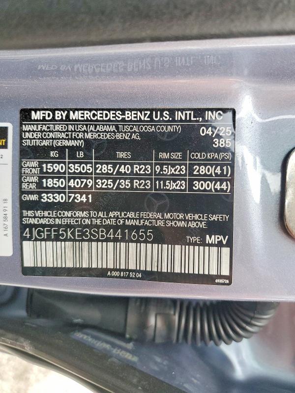Aukcja sprzedaży 2025 Mercedes-benz Gls, vin: 4JGFF5KE3SB441655, numer aukcji: 53960686