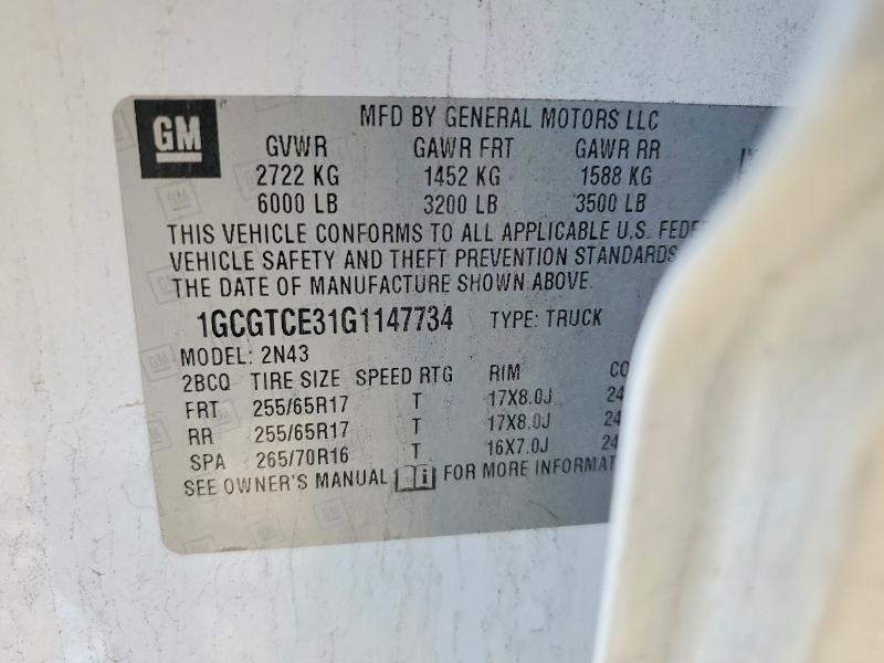 Aukcja sprzedaży 2016 Chevrolet Colorado, vin: 1GCGTCE31G1147734, numer aukcji: 52925976