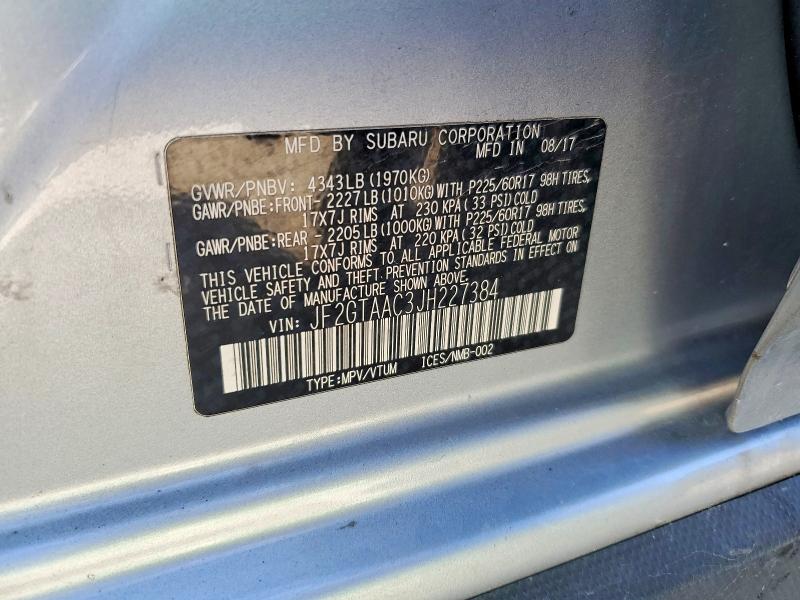 53002066 :رقم المزاد ، JF2GTAAC3JH227384 vin ، 2018 Subaru Crosstrek مزاد بيع