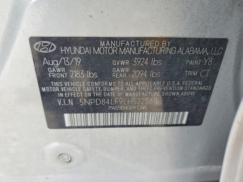 54446696 :رقم المزاد ، 5NPD84LF9LH522568 vin ، 2020 Hyundai Elantra مزاد بيع