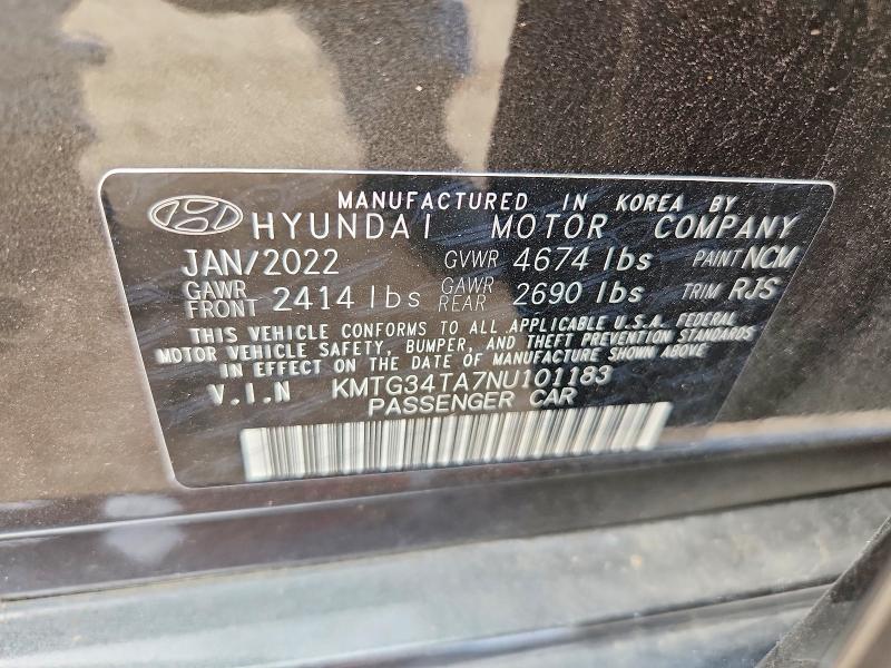 2022 Genesis G70 მანქანა იყიდება აუქციონზე, vin: KMTG34TA7NU101183, აუქციონის ნომერი: 54925876