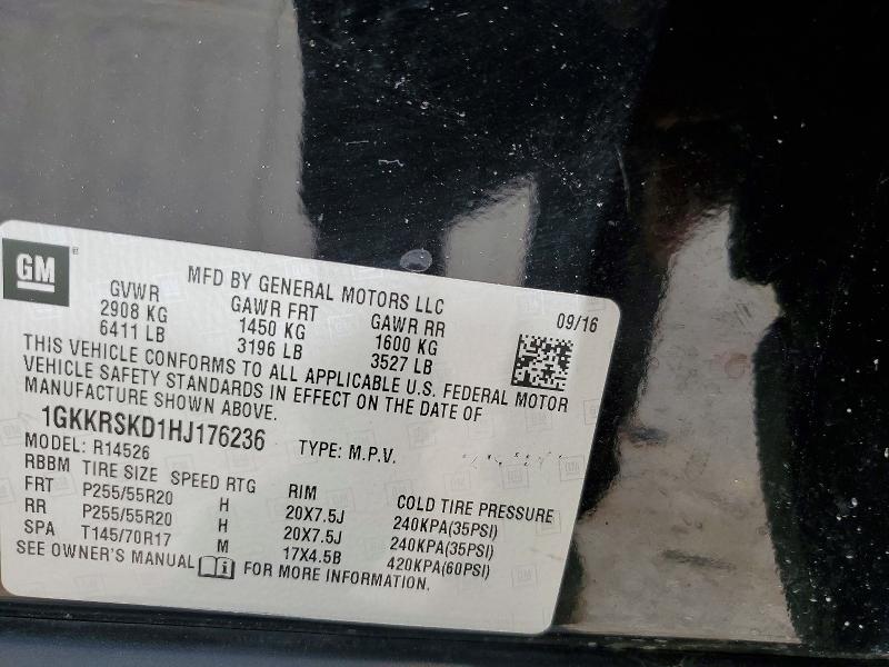 52680796 :رقم المزاد ، 1GKKRSKD1HJ176236 vin ، 2017 Gmc Acadia Limited مزاد بيع