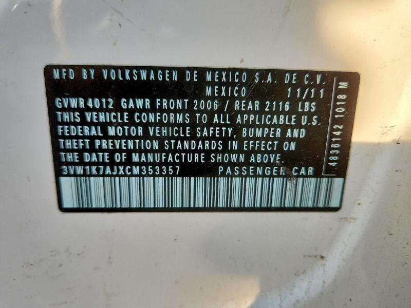 Продаж на аукціоні авто 2012 Volkswagen Jetta, vin: 3VW1K7AJXCM353357, номер лоту: 54241676