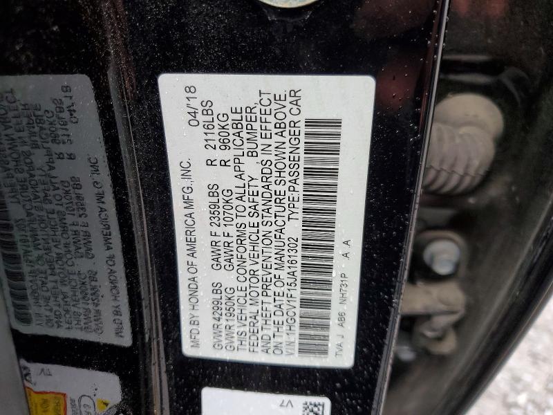 Aukcja sprzedaży 2018 Honda Accord, vin: 1HGCV1F15JA161302, numer aukcji: 54204666