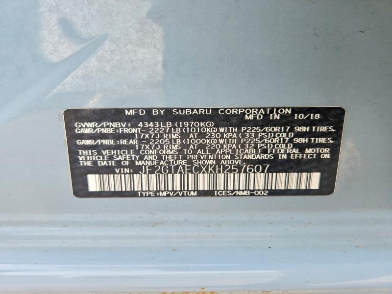 2019 Subaru Crosstrek მანქანა იყიდება აუქციონზე, vin: JF2GTAECXKH257607, აუქციონის ნომერი: 54087156