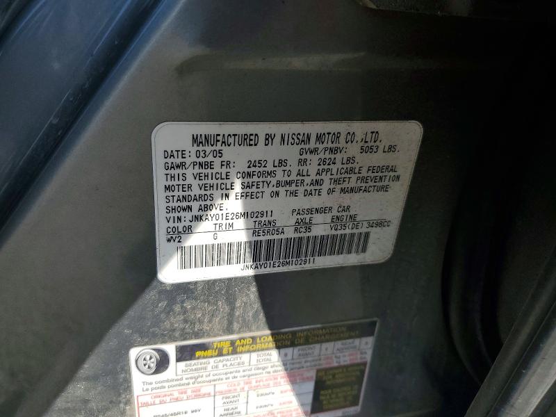 54850176 :رقم المزاد ، JNKAY01E26M102911 vin ، 2006 Infiniti M35 مزاد بيع