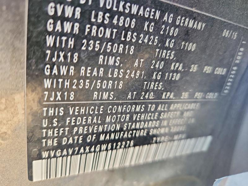 Продажа на аукционе авто 2016 Volkswagen Tiguan, vin: WVGAV7AX4GW512275, номер лота: 52720166