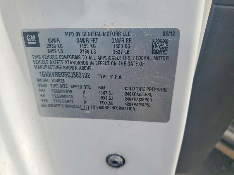 51970026 :رقم المزاد ، 1GKKVRED5CJ363102 vin ، 2012 Gmc Acadia مزاد بيع