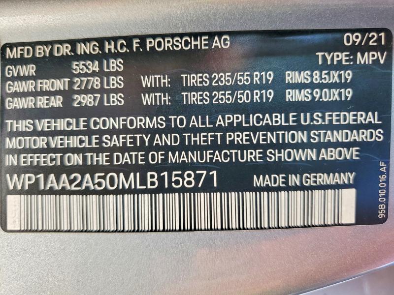 Aukcja sprzedaży 2021 Porsche Macan, vin: WP1AA2A50MLB15871, numer aukcji: 55394216