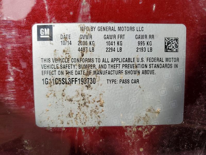 2015 Chevrolet Malibu მანქანა იყიდება აუქციონზე, vin: 1G11C5SL3FF193730, აუქციონის ნომერი: 55279246
