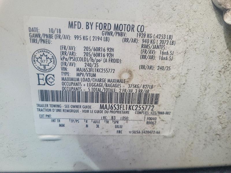 51272816 :رقم المزاد ، MAJ6S3FL1KC255772 vin ، 2019 Ford Ecosport مزاد بيع