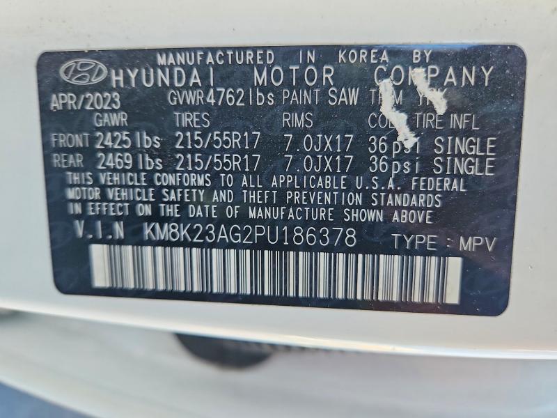 2023 Hyundai Kona მანქანა იყიდება აუქციონზე, vin: KM8K23AG2PU186378, აუქციონის ნომერი: 55343746