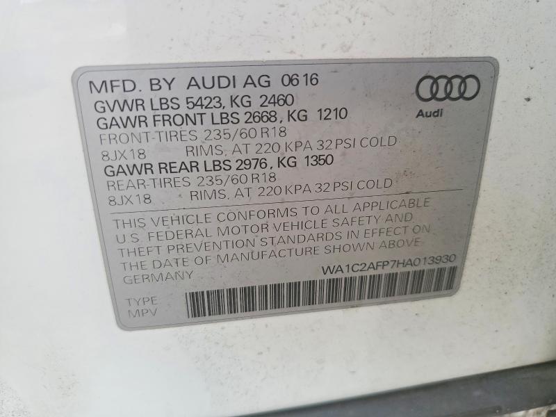 Продажа на аукционе авто 2017 Audi Q5, vin: WA1C2AFP7HA013930, номер лота: 54955746