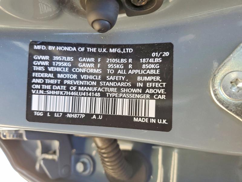 Продаж на аукціоні авто 2020 Honda Civic, vin: SHHFK7H46LU414148, номер лоту: 52951136