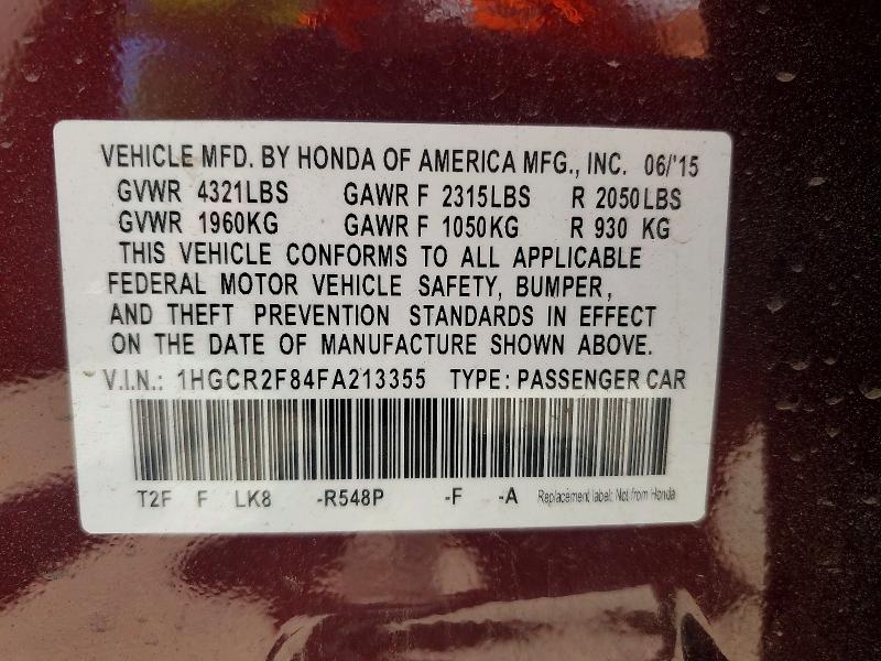 Продаж на аукціоні авто 2015 Honda Accord, vin: 1HGCR2F84FA213355, номер лоту: 52660866