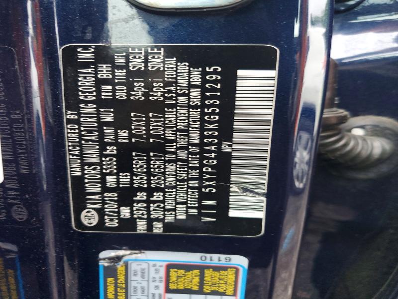 Продаж на аукціоні авто 2019 Kia Sorento, vin: 5XYPG4A33KG531295, номер лоту: 54617306