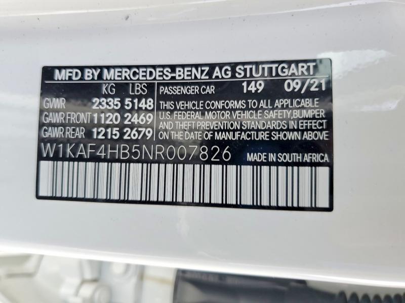 2022 Mercedes-benz C მანქანა იყიდება აუქციონზე, vin: W1KAF4HB5NR007826, აუქციონის ნომერი: 54731106