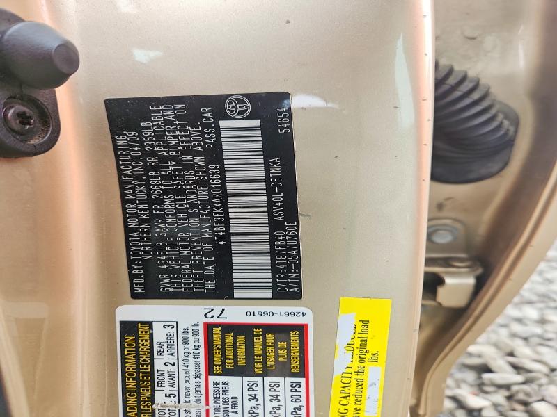 Aukcja sprzedaży 2010 Toyota Camry, vin: 4T4BF3EKXAR016639, numer aukcji: 50893976