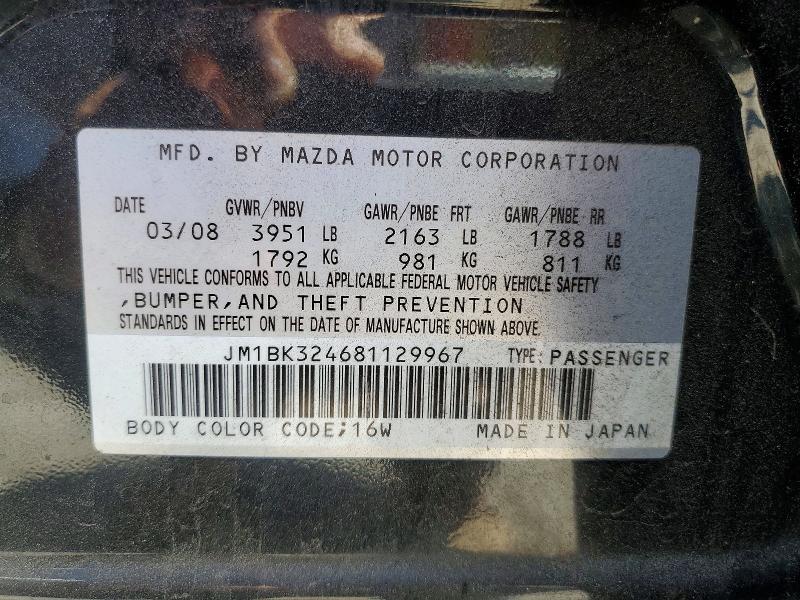 51673726 :رقم المزاد ، JM1BK324681129967 vin ، 2008 Mazda 3 مزاد بيع