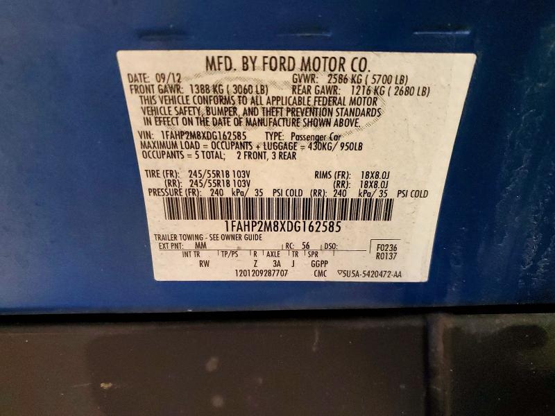51190456 :رقم المزاد ، 1FAHP2M8XDG162585 vin ، 2013 Ford Taurus مزاد بيع